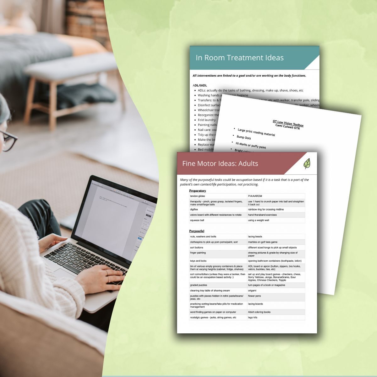 Sign up for our FREE LEAF LEVEL & dig into our extensive library of free OT resources, pdfs, handouts (& more!).  Perfect for those new to working in SNF or home health! | OTflourish.com